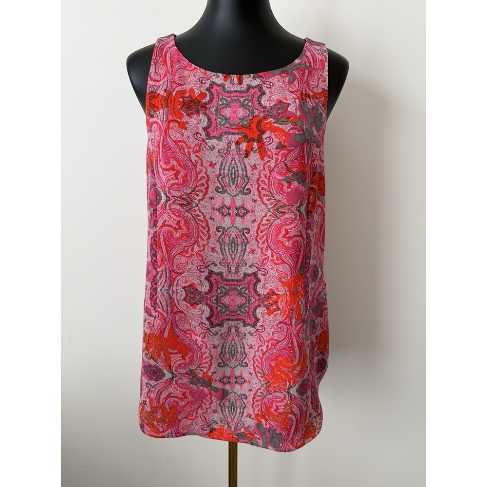 CAbi Jubilee Pink/Purple/Gray Paisley Sleeveless Tank Blouse - SIZE M